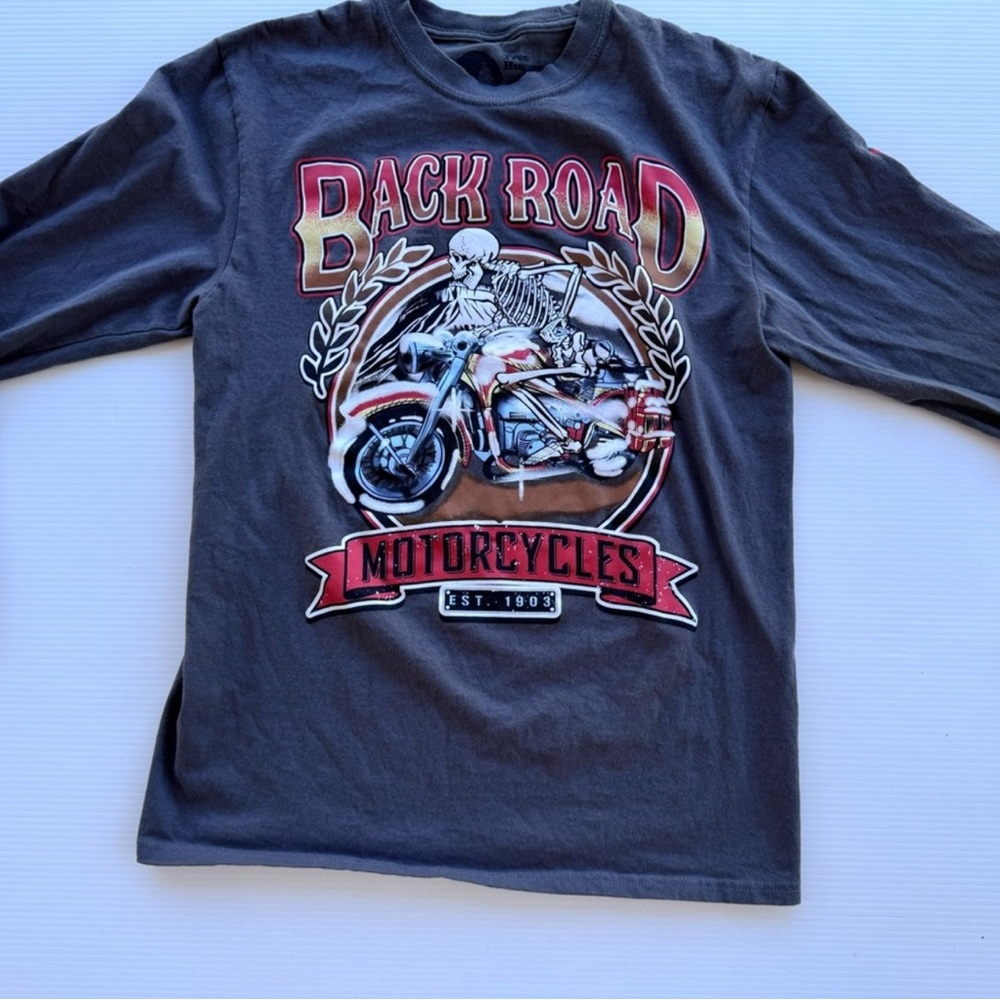 Back Road Motorcycles Long Sleeve Tee Tree Hugger Sz M Biker Graphic - Picture 2 of 4